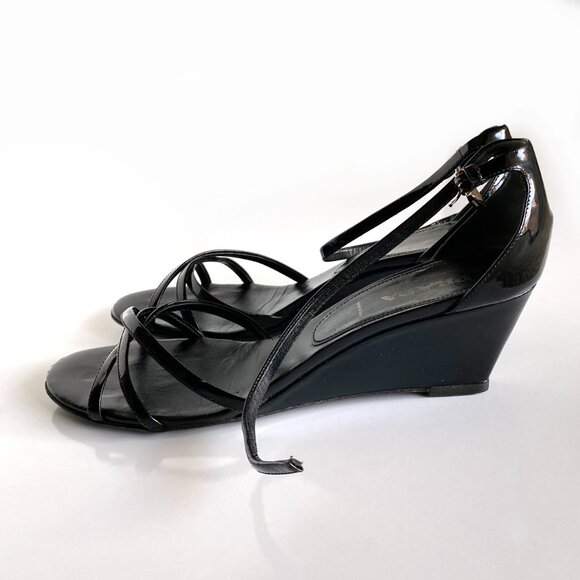Prada Patent Leather Wedged Sandals Black Size 9.5 Vintage - Picture 2 of 15